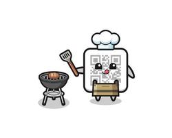 qr code barbecue chef con grill vettore