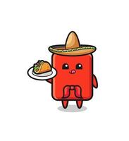 mascotte del cuoco unico messicano del cartellino rosso che tiene un taco vettore