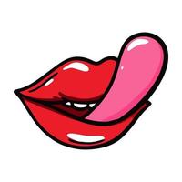labbra di donna che mostrano una lingua in stile fumetto. illustrazione vettoriale. elemento di design di san valentino vettore