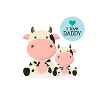 Happy Father&#39;s Day card con simpatici personaggi di mucca. vettore