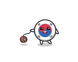 cartone animato della simpatica bandiera della Corea del Sud che suona uno yo-yo vettore