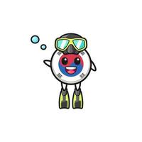 il personaggio dei cartoni animati del subacqueo di bandiera della Corea del Sud vettore
