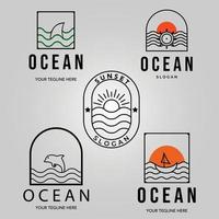 set ocean logo icona linea arte illustrazione minimalista design creativo vettore