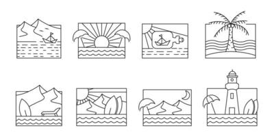 impostato per l'illustrazione vettoriale minimalista del logo dell'icona della linea estiva