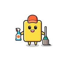simpatico personaggio del cartellino giallo come mascotte dei servizi di pulizia vettore