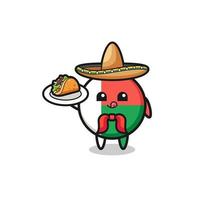 madagascar bandiera messicano chef mascotte in possesso di un taco vettore