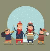 famiglia che indossa abiti invernali vettore