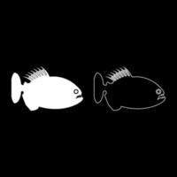 piranha pesce arrabbiato icona contorno set colore bianco illustrazione vettoriale immagine in stile piatto