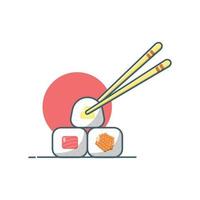 3 rotoli di sushi con illustrazione vettoriale di bacchette. cucina giapponese. cibo. stile cartone animato piatto adatto per icona, pagina di destinazione web, banner, volantino, adesivo, carta, sfondo, t-shirt, clip-art