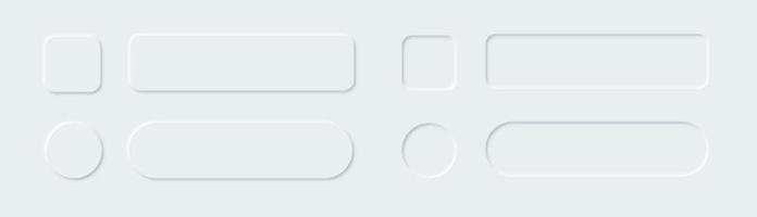 insieme di vettore degli elementi di stile del neumorfismo. pulsanti neumorfici quadrati e rotondi.