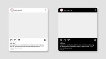 modello di cornice instragram con tema chiaro e scuro. modello di post instagram paesaggio. mockup di social network con schermo instagram. vettore