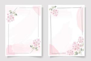 corona di fiori ad ago rosa con cornice su sfondo rosa acquerello splash invito a nozze o raccolta di modelli di biglietti di auguri di compleanno vettore