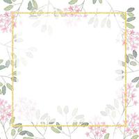 ramo di fiore minuscolo rosa acquerello con sfondo cornice quadrata glitter dorato per banner vettore