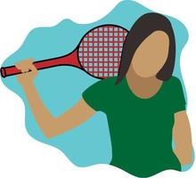 donna che tiene il carattere piatto della racchetta da tennis perfetto per il progetto di design vettore