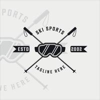 logo sport sci vintage logo vettoriale illustrazione modello icona graphic design. occhiali da sci bastone da sci simbolo o segno per negozio di sport invernali o affari con stile tipografico retrò