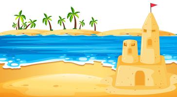Castello di sabbia nella scena della spiaggia vettore