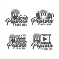 logo del set di tempo del film popcorn vettore