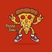 logo del design della mascotte del tempo della pizza vettore