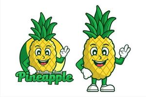 logo di design del fumetto del carattere dell'alimento sano dell'ananas vettore