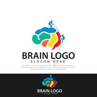 logo di design simbolo del cervello per silhouette di arrampicata su roccia. modello di vettore di disegno della siluetta del logo del cervello. arrampicata su roccia, simbolo, pensare