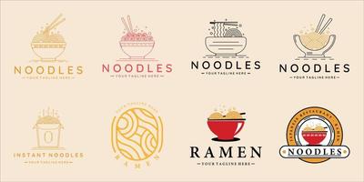 set di noodles o ramen logo line art e design grafico dell'icona del modello di illustrazione vettoriale vintage. raccolta in bundle di vari segni o simboli per il concetto di cibo ristorante e bar