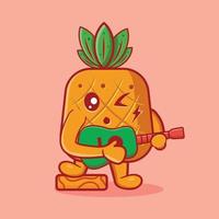 simpatica mascotte del carattere della frutta dell'ananas che suona l'illustrazione di vettore del fumetto isolata della chitarra