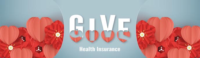 Illustrazione vettoriale nel concetto di assicurazione sanitaria. La progettazione del modello è su sfondo blu pastello in stile taglio carta 3D.