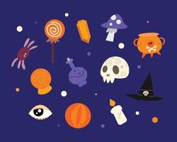 set di oggetti di halloween in illustrazioni in stile doodle. vettore