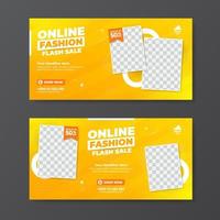 modello di banner di promozione della vendita di moda per post sui social media. sfondo a strisce con colore arancione vettore