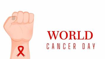 mano di vettore con il nastro rosso, grafica dell'illustrazione di vettore della giornata mondiale del cancro.