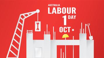 Banner background for Labor day, Austratlia, in 1 ottobre. Illustrazione vettoriale in carta tagliata e artigianato digitale.