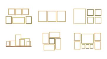 Set di foto cornice decorativa con bordo oro, disegno vettoriale con copia spazio nel concetto premium.
