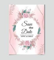 modello di invito a nozze floreale con carta di invito per addio al nubilato con fiori di rosa rosa vettore