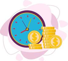 orologi e monete. il tempo è denaro. illustrazione vettoriale piatta.