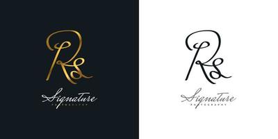 elegante design del logo iniziale r e s con stile di scrittura a mano in sfumatura oro. logo o simbolo della firma rs per matrimonio, moda, gioielli, boutique e identità aziendale vettore