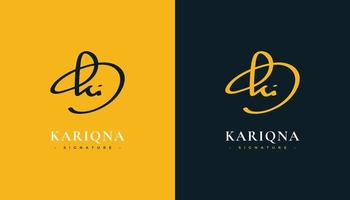 logo iniziale della firma ki con stile di scrittura a mano dorato. logo o simbolo della firma ki per matrimonio, moda, gioielli, boutique, identità botanica, floreale e aziendale vettore