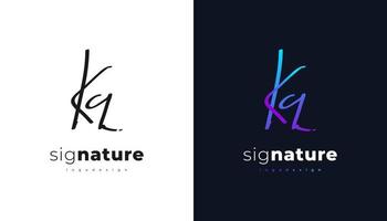 logo iniziale kq con elegante stile di scrittura a mano in sfumatura colorata. logo o simbolo della firma kq per matrimonio, moda, gioielli, boutique, identità botaniche, floreali e aziendali vettore