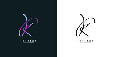 design del logo colorato lettera k con stile di scrittura a mano. logo o simbolo della firma della lettera k per matrimonio, moda, gioielli, boutique, identità botanica, floreale e aziendale vettore