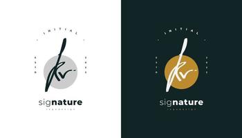 design del logo iniziale kv con un elegante stile di scrittura a mano. logo o simbolo della firma kv per matrimonio, moda, gioielli, boutique, identità botanica, floreale e aziendale vettore