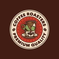 distintivo del logo della caffetteria della birra manuale dell'annata disegnato a mano vettore