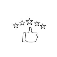 icona della recensione del cliente disegnata a mano, valutazione della qualità, feedback, simbolo della linea a cinque stelle su sfondo bianco doodle vettore