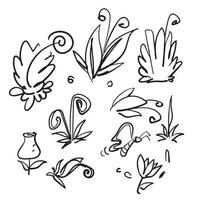 doodle disegnato a mano stagione primaverile pianta e fiore illustrazione vettore isolato