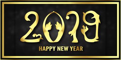 Illustrazione vettoriale per Happy new year 2019. È l&#39;anno del maiale. Modello astratto con design dorato per la cerimonia di fine anno.
