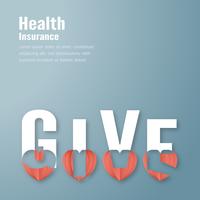 Illustrazione vettoriale nel concetto di assicurazione sanitaria. La progettazione del modello è su sfondo blu pastello in stile taglio carta 3D.