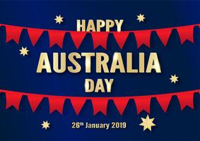 Happy Australia Day il 26 gennaio. Modello di progettazione per poster, carta di invito, banner, pubblicità, flyer. Illustrazione vettoriale in carta tagliata e stile artigianale.