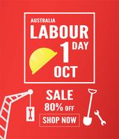 Banner background for Labor day, Austratlia, in 1 ottobre. Illustrazione vettoriale in carta tagliata e artigianato digitale.