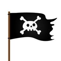 bandiera pirata con teschio jolly rogeras e ossa incrociate in stile piatto vettore