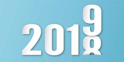 Decorazione del buon anno 2019 su fondo blu. Vector l&#39;illustrazione con la progettazione di calligrafia del numero nel mestiere del taglio e digitale della carta. Il concetto mostra che ha cambiato l&#39;anno.