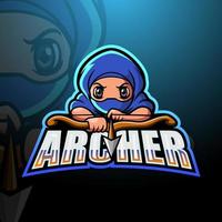 design del logo esport della mascotte dell'arciere vettore