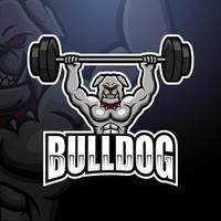design del logo esport della mascotte di sollevamento pesi bulldog vettore
